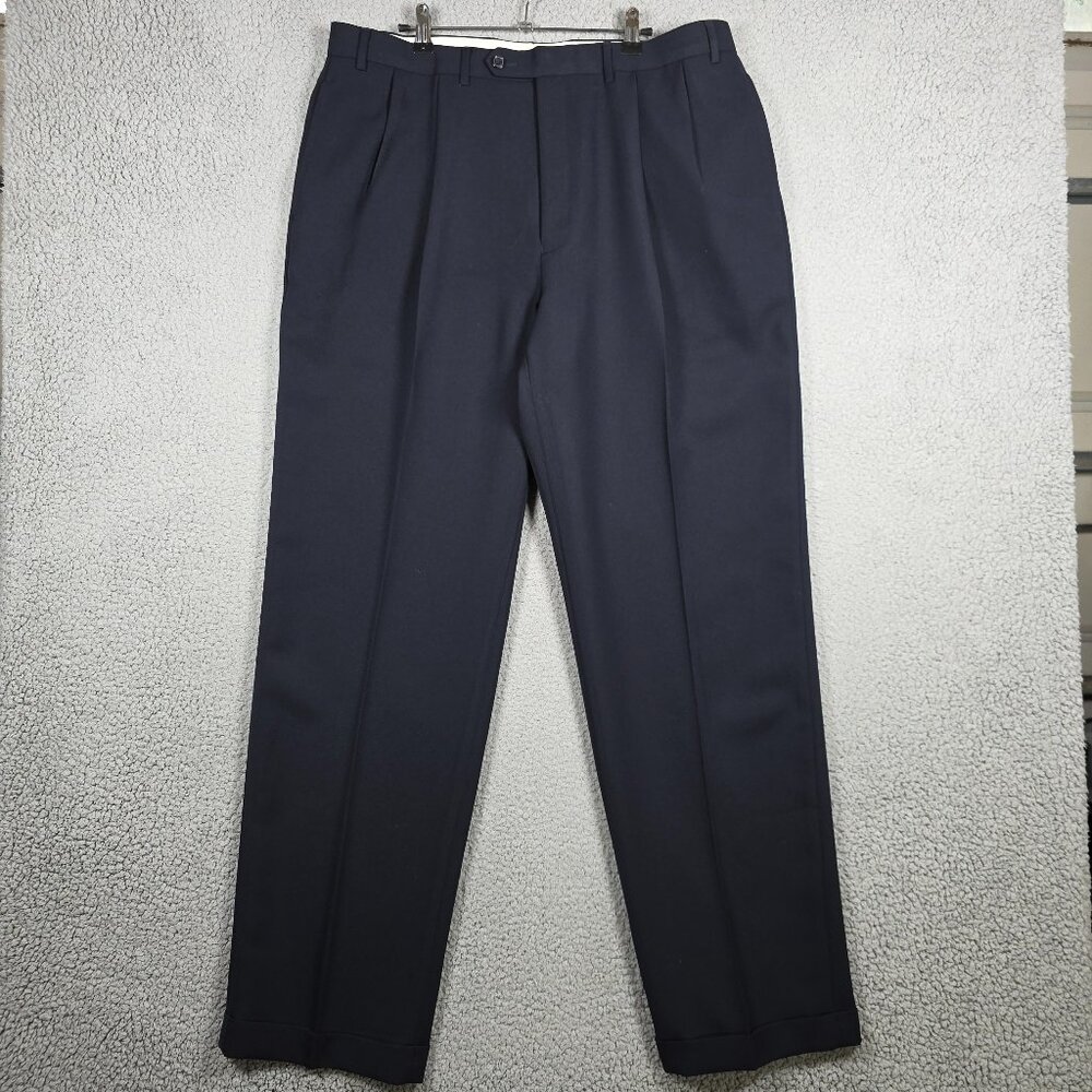 Lauren Ralph Lauren Dress Pants Mens Size 38x34 Navy Blue Pleated Cuffed Slim